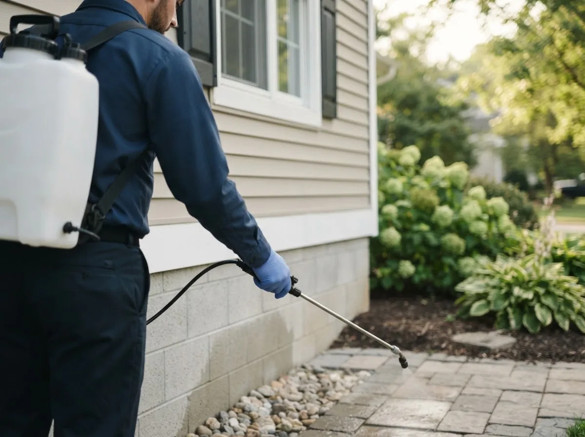 Pest control technician inspecting a home in Carbon, IN
